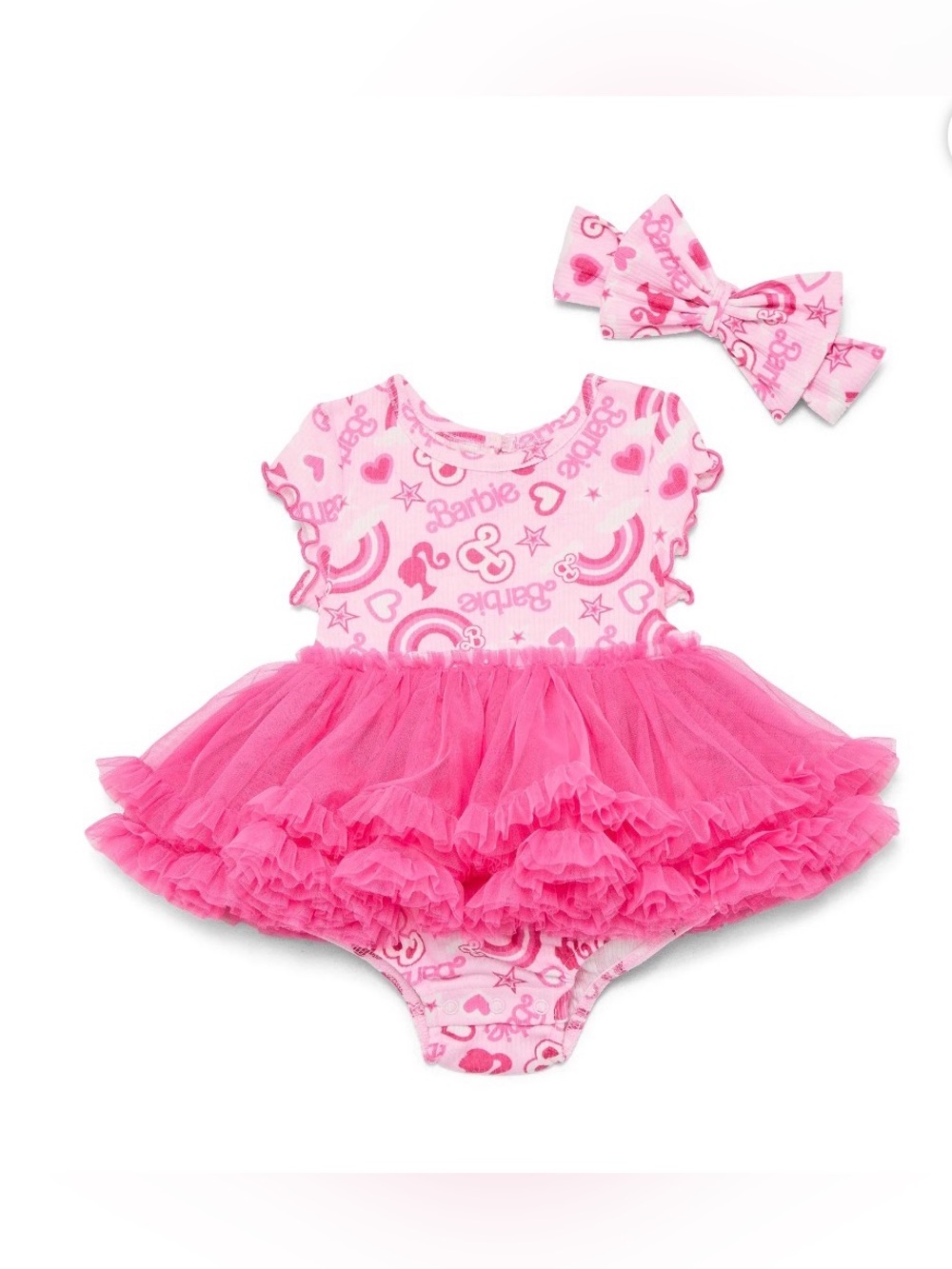 Barbie Baby Girls Tutu Dress Bodysuit with Matching Headband, 2-Piece